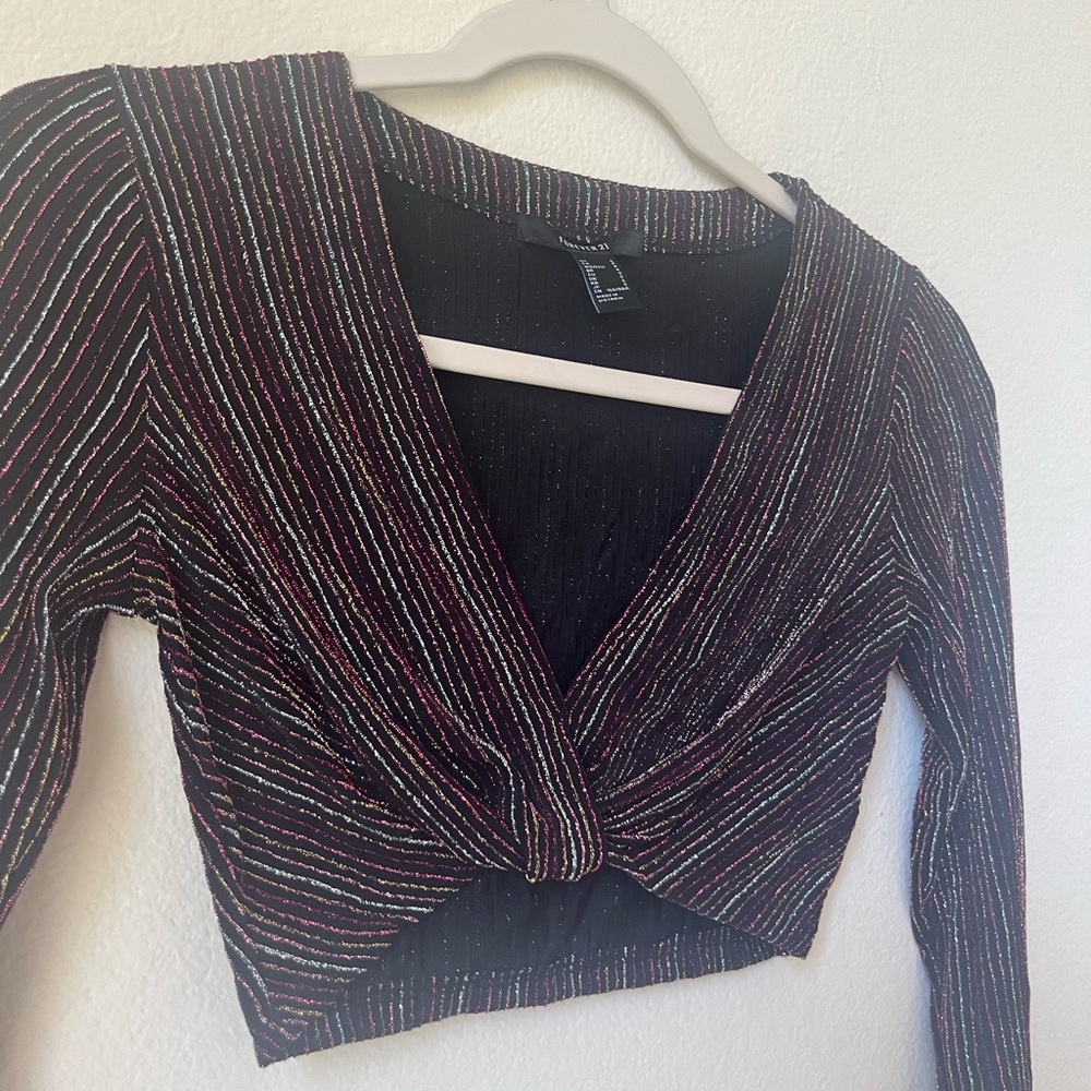 Forever 21 Long Sleeve Glitter Pin Stripe Shirt